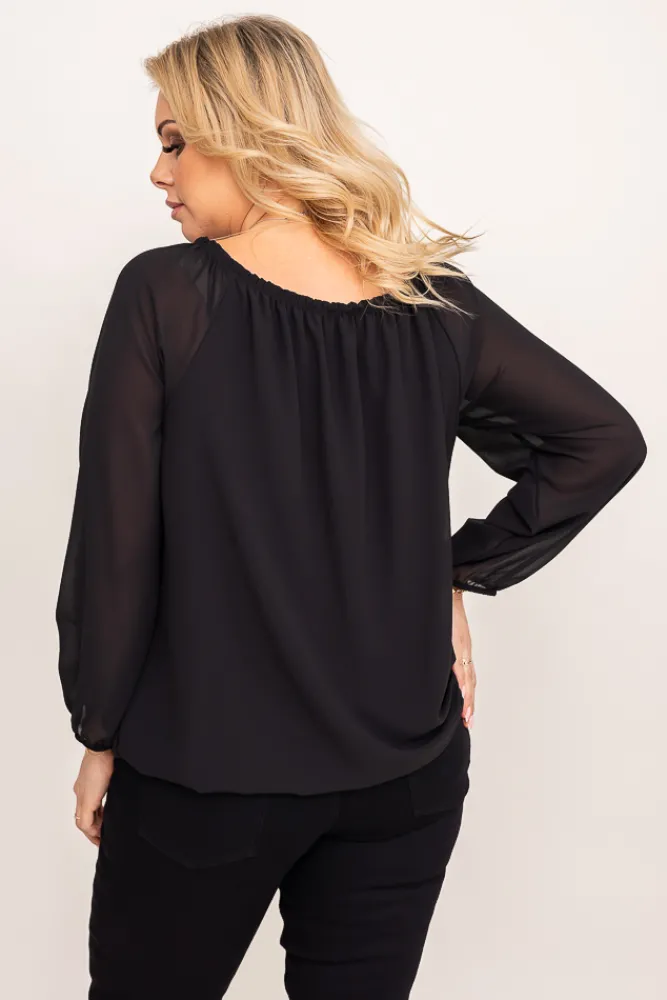 Damskie Włoski Czarna Bluzka szyfonowa HILL