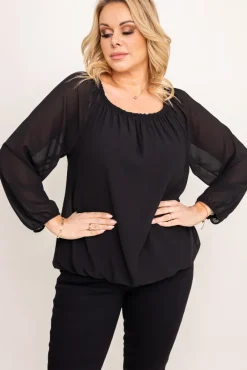 Damskie Włoski Czarna Bluzka szyfonowa HILL