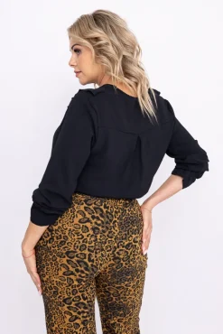 Damskie Włoski Czarna Bluzka z żabotem GENESIS