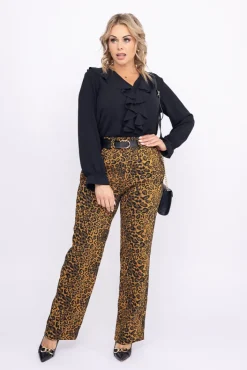 Damskie Włoski Czarna Bluzka z żabotem GENESIS