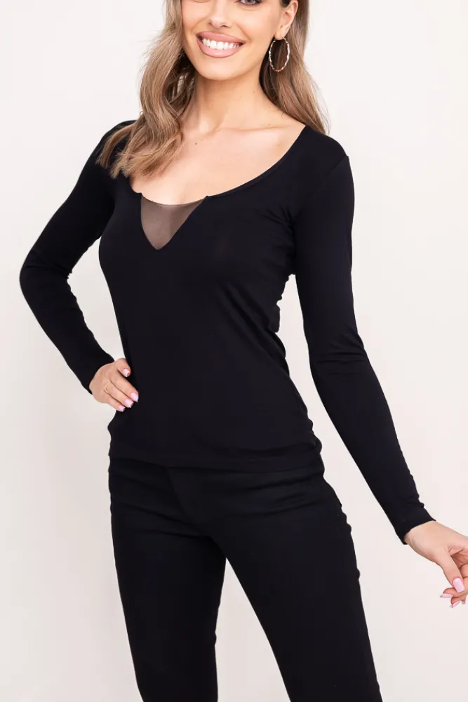 Damskie Polski Czarna Bluzka z długim rękawem LEXI