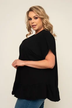 Damskie Włoski Czarna Bluzka z falbaną BEYBIN