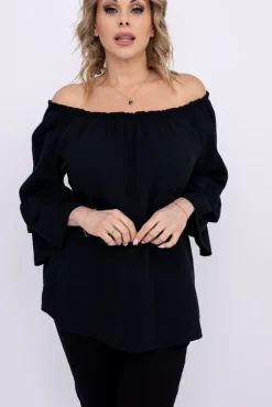 Damskie Włoski Czarna Bluzka z falbanami PARFI