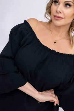 Damskie Włoski Czarna Bluzka z falbanami PARFI