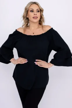 Damskie Włoski Czarna Bluzka z falbanami PARFI