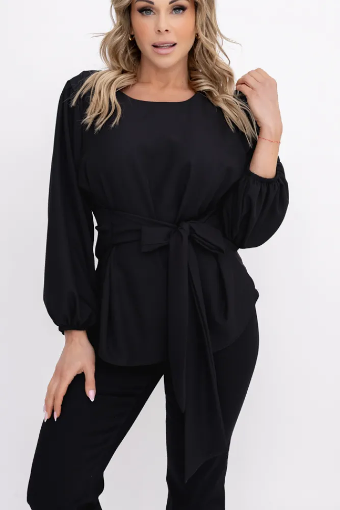 Damskie Polski Czarna Bluzka z wiązaniem BENERVI