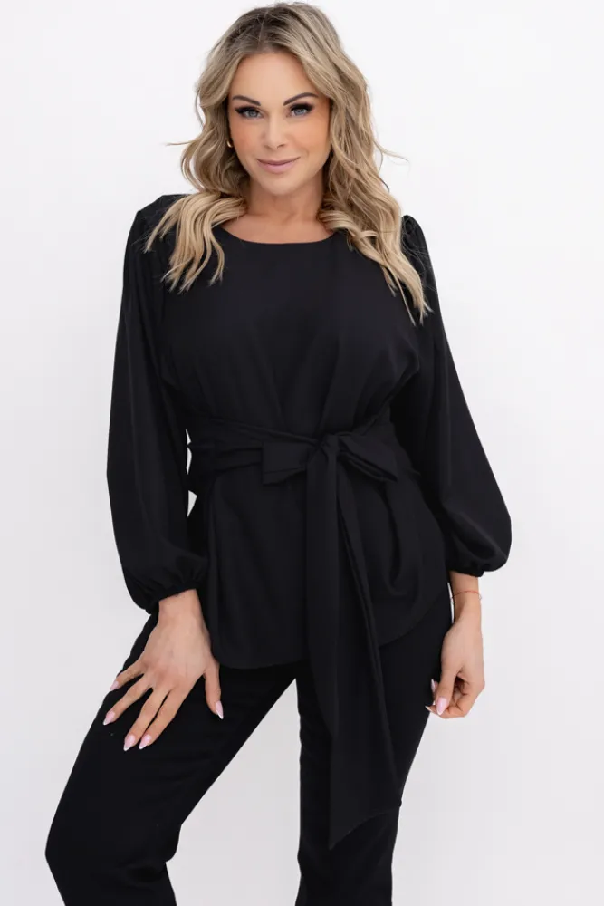 Damskie Polski Czarna Bluzka z wiązaniem BENERVI