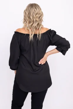 Damskie Polski Czarna Bluzka z wiązanym dekoltem LENGI