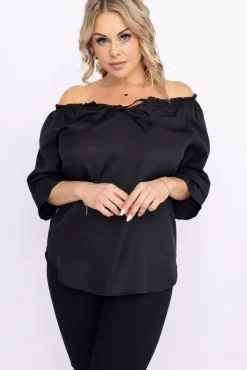 Damskie Polski Czarna Bluzka z wiązanym dekoltem LENGI