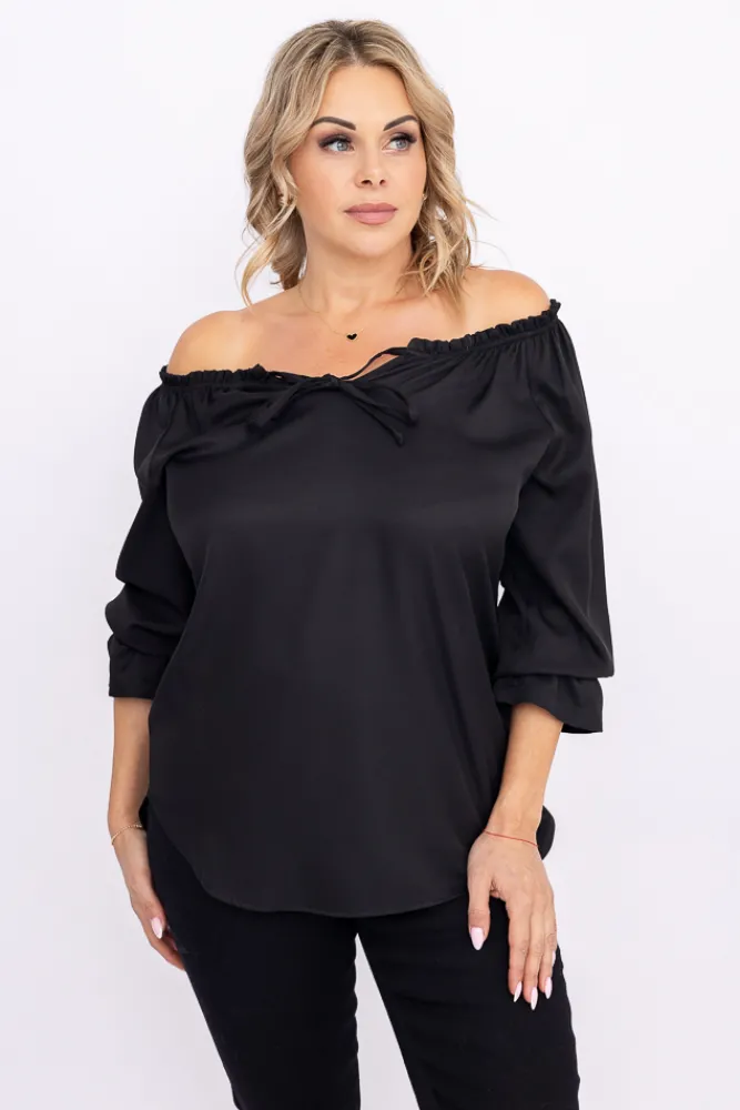 Damskie Polski Czarna Bluzka z wiązanym dekoltem LENGI