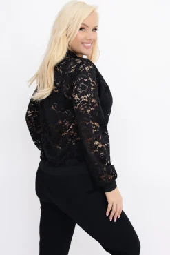 Damskie Włoski Czarna Bomberka koronkowa FUZIO