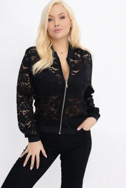 Damskie Włoski Czarna Bomberka koronkowa FUZIO