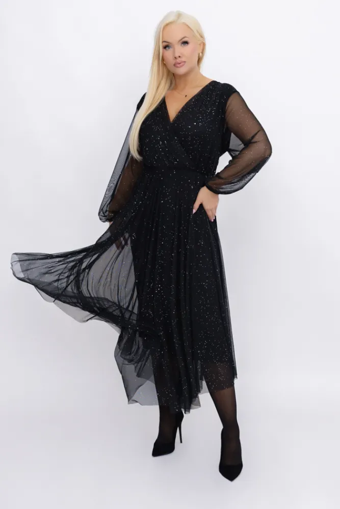 Włoski Czarna błyszcząca Sukienka siateczkowa ACRI