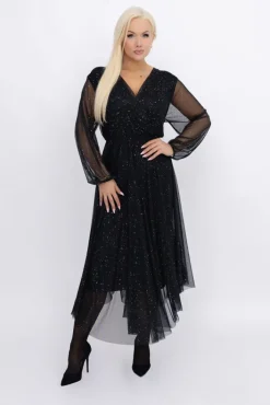 Włoski Czarna błyszcząca Sukienka siateczkowa ACRI