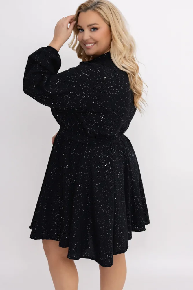 Włoski Czarna błyszcząca Sukienka z paskiem RESTORI