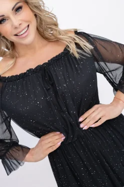 Włoski Czarna błyszcząca Sukienka siateczkowa RAGIA Wzór 1