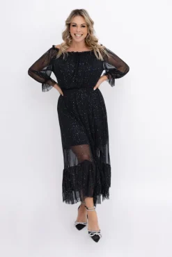 Włoski Czarna błyszcząca Sukienka siateczkowa RAGIA Wzór 1