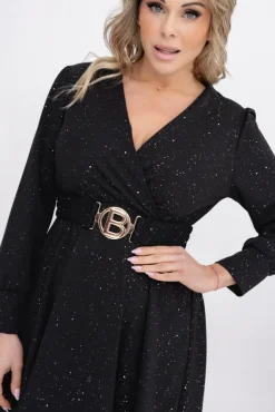 Włoski Czarna błyszcząca Sukienka z paskiem SARMANIA