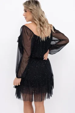 Włoski Czarna błyszcząca Sukienka siateczkowa VELIENO Wzór 1