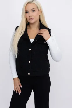 Włoski Czarna Kamizelka pluszowa LOKREZI