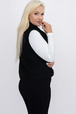 Włoski Czarna Kamizelka pluszowa LOKREZI