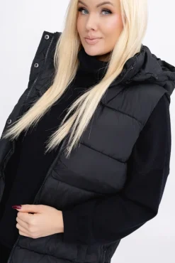 Damskie Włoski Czarna Kamizelka puchowa z kapturem BRIZI