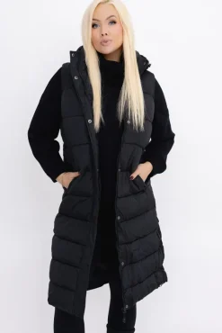 Damskie Włoski Czarna Kamizelka puchowa z kapturem BRIZI
