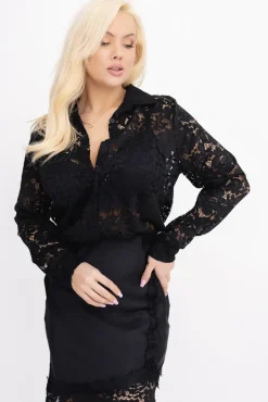 Damskie Włoski Czarna Koszula koronkowa ORMINA