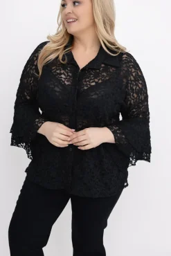 Damskie Włoski Czarna Koszula koronkowa LEVANTE