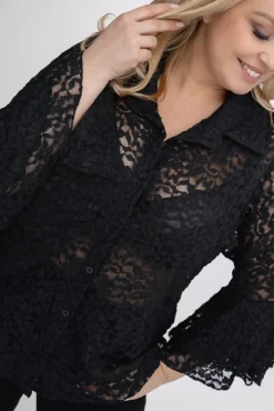 Damskie Włoski Czarna Koszula koronkowa LEVANTE