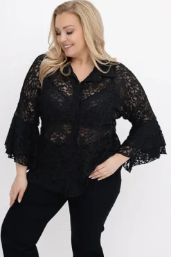 Damskie Włoski Czarna Koszula koronkowa LEVANTE