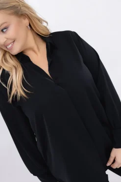 Damskie Włoski Czarna Koszula satynowa BELIA