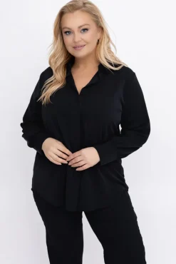 Damskie Włoski Czarna Koszula satynowa BELIA