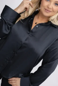 Damskie Włoski Czarna Koszula satynowa TROGEDO