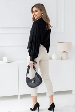 Damskie Polski Czarna Koszula z bufiastymi rękawami GENEIO