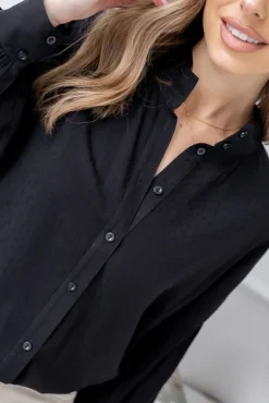 Damskie Polski Czarna Koszula z bufiastymi rękawami GENEIO