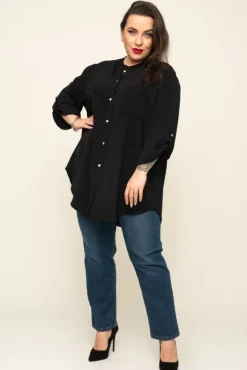 Damskie Polski Czarna Koszula ze stójką LERIA