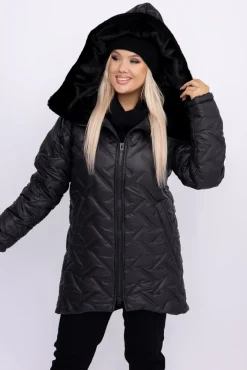 Damskie Polski Czarna Kurtka ocieplana z kapturem SAVERI