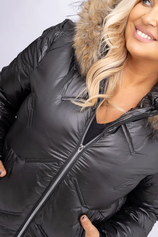 Damskie Czarna Kurtka pikowana ocieplana LEMINEA