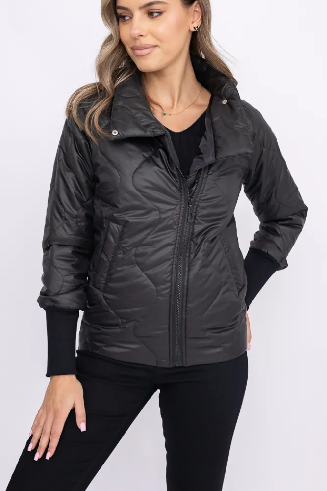 Damskie Polski Czarna Kurtka pikowana ocieplana ROBENO