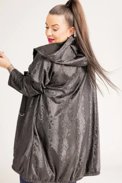 Damskie Polski Czarna Kurtka przeciwdeszczowa LIXURO Wzór 2