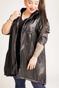 Damskie Polski Czarna Kurtka przeciwdeszczowa LIXURO Wzór 1