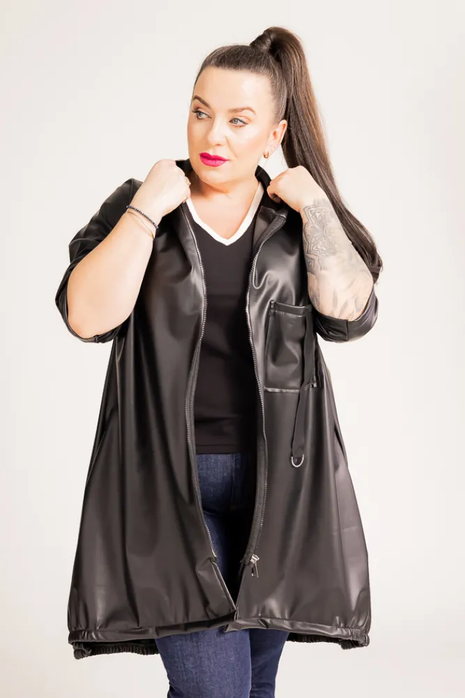 Damskie Polski Czarna Kurtka przeciwdeszczowa LIXURO Wzór 1