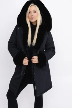 Damskie Włoski Czarna Kurtka puchowa z kapturem SNOWY