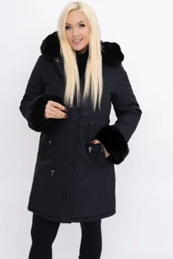 Damskie Włoski Czarna Kurtka puchowa z kapturem SNOWY
