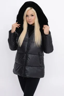 Damskie Włoski Czarna Kurtka puchowa z kapturem GERUZI