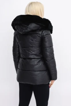 Damskie Włoski Czarna Kurtka puchowa z kapturem GERUZI