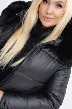 Damskie Włoski Czarna Kurtka puchowa z kapturem GERUZI