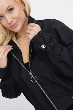 Damskie Włoski Czarna Kurtka z marszczeniami VASTI