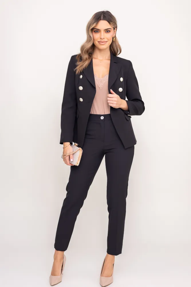 Damskie Polski Czarna Marynarka dwurzędowa TEMIDA